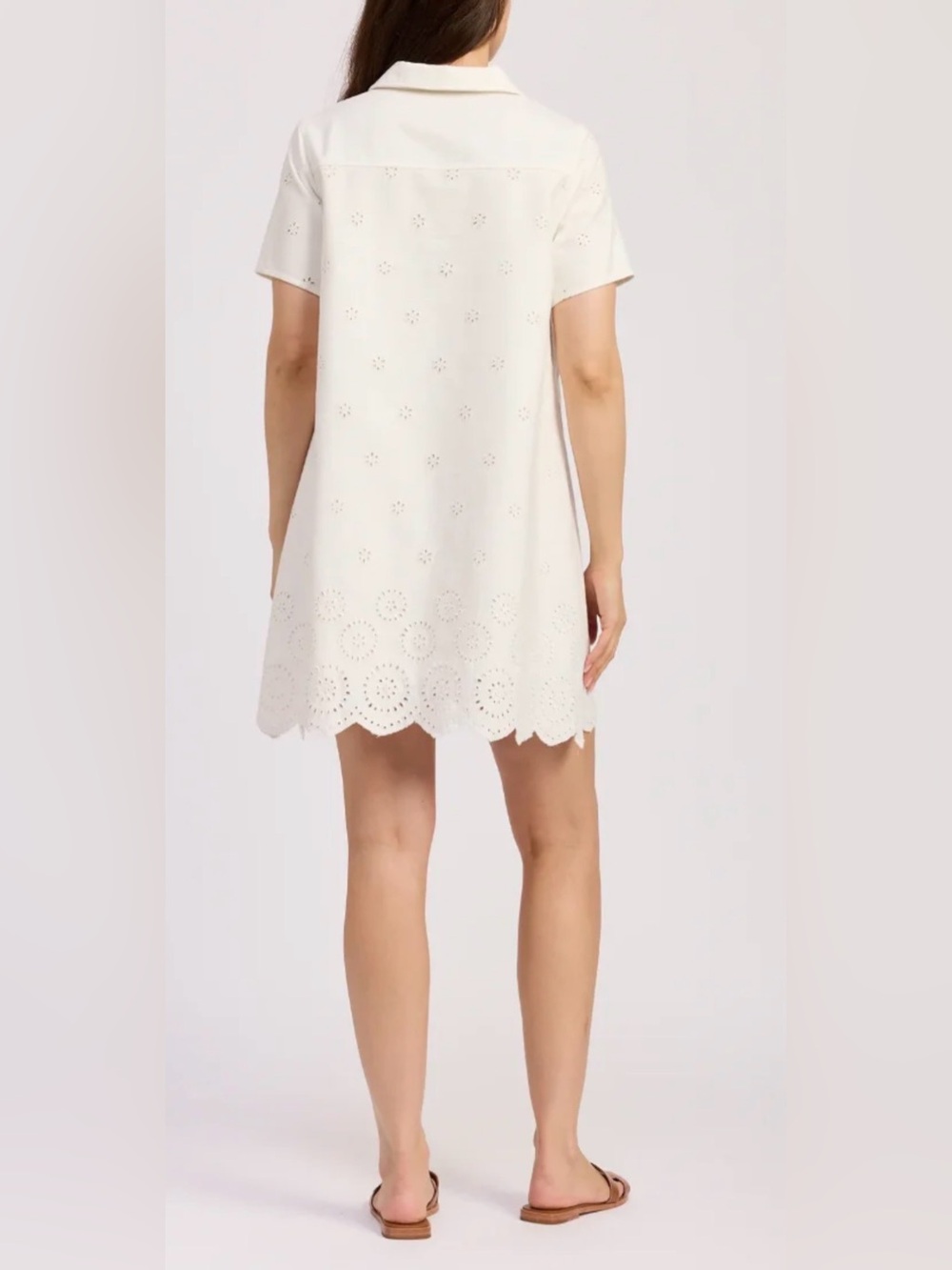 En Saison ~ Designer White Eyelet Polo Denim Button Down Mini Dress - S - Picture 5 of 14